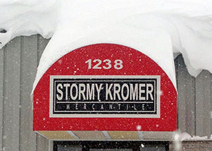 Stormy Kromer Front Door Covered in Snow