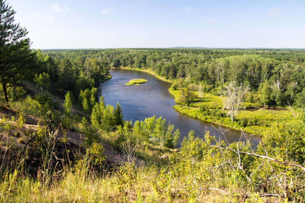 Michigan Au Sable River. Overlook view of the Au Sable River Valley. The river is a blue ribbon trout stream located in the Lower Peninsula of Michigan
